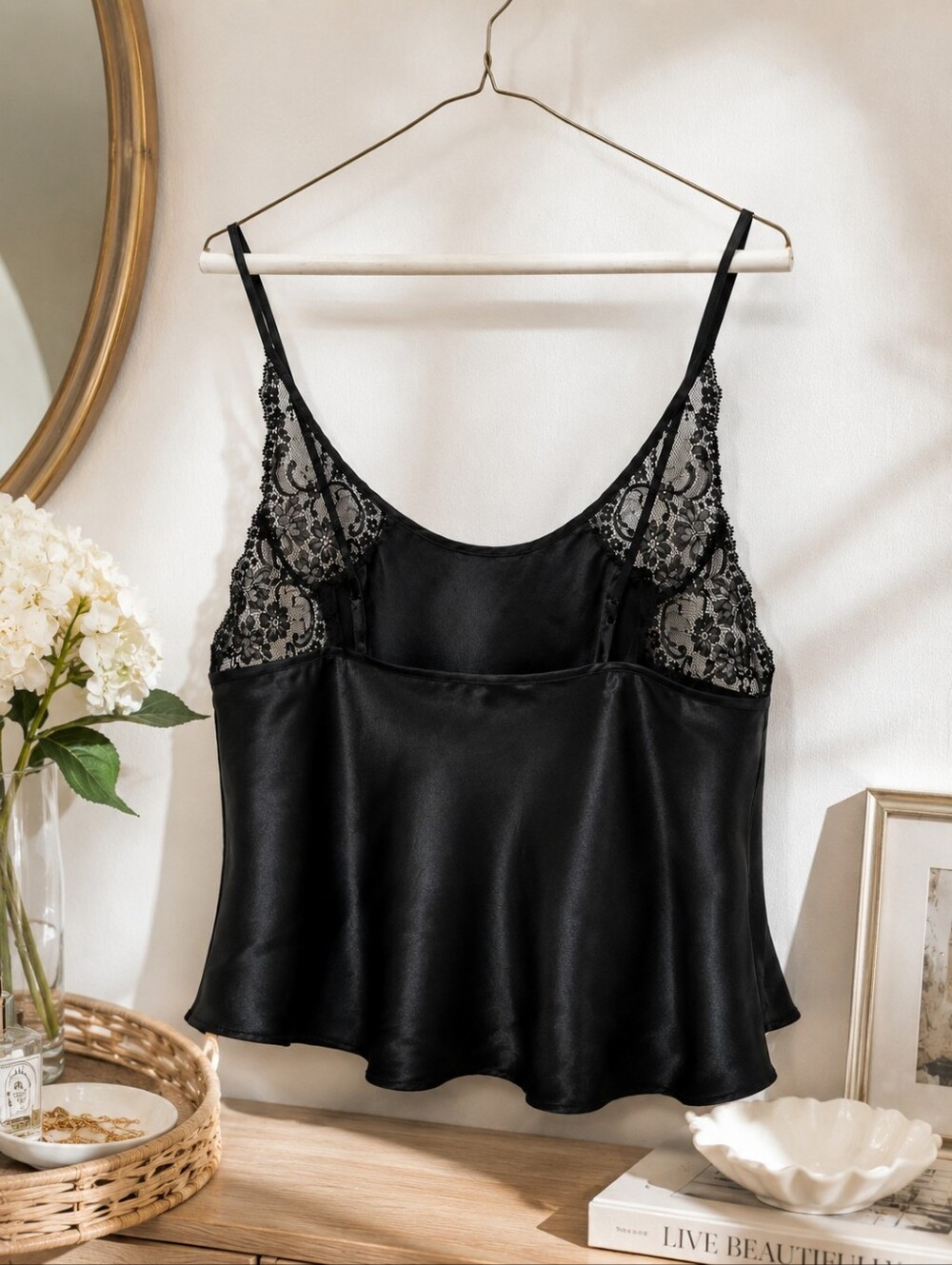 Victoria's Secret Black Satin Lace Camisole Tank Top Women's Lingerie